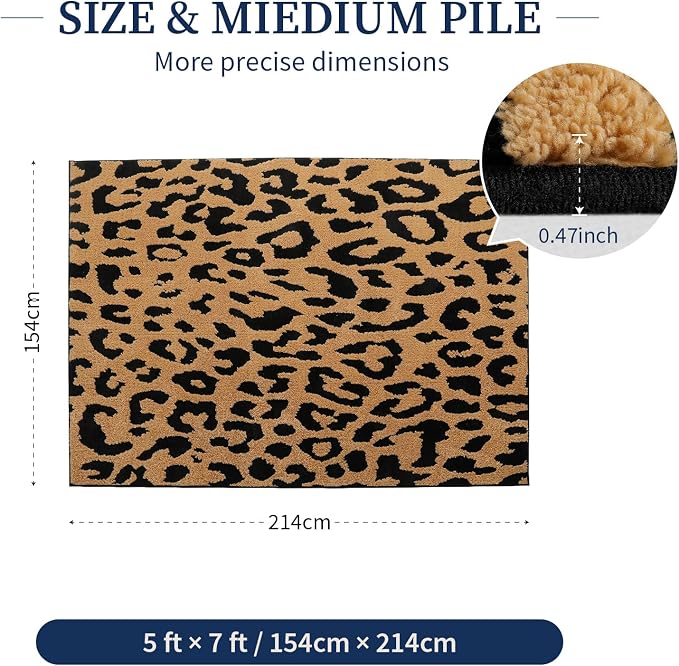 YIHOUSE 5×7 Ft Leopard Area Rugs, Washable High-Low Pile Plush Soft Rug - Image 2