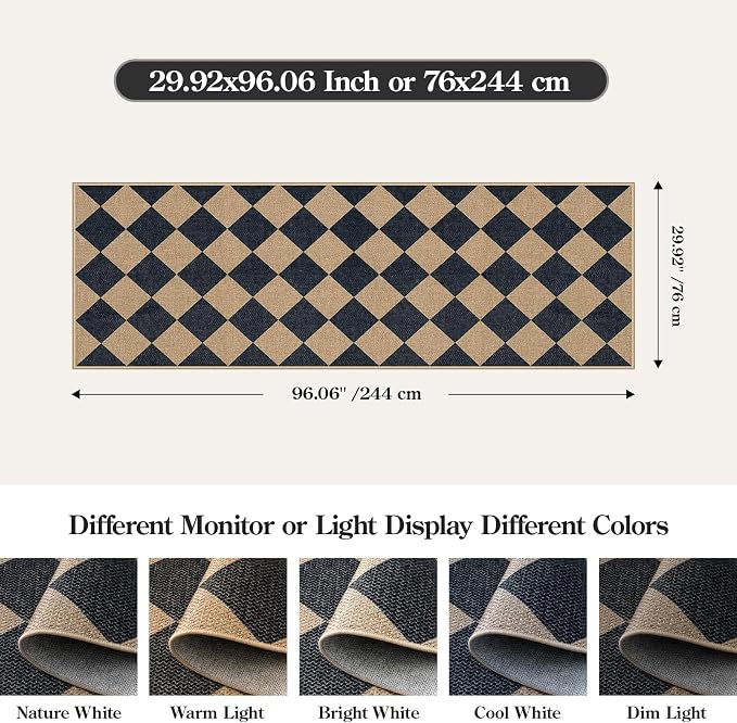Lahome Checkered Easy Jute Non Slip Kitchen Runner, Checkerboard Indoor Outdoor - Image 2
