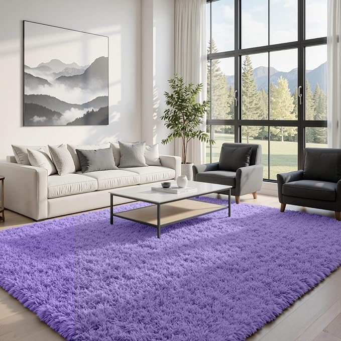 6x9 Area Rugs for Living Room Rug: Soft Fluffy Shag Purple Rugs for Bedroom by CarpetAddColortoYourLife