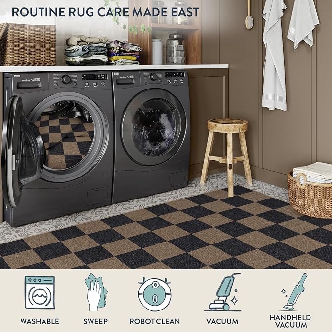 Lahome Checkered Easy Jute Living Room Rugs, 5x7 Black Dining Room Office Rug - Image 6