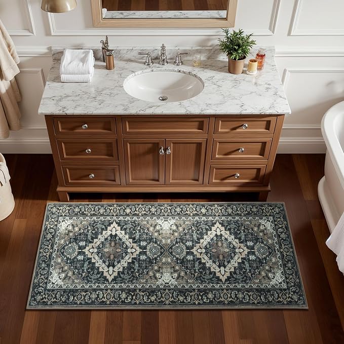 Lessymo 2 x 4 Entryway Rug, Machine Washable Area Rugs Boho Faux Wool Low Pile - Image 2
