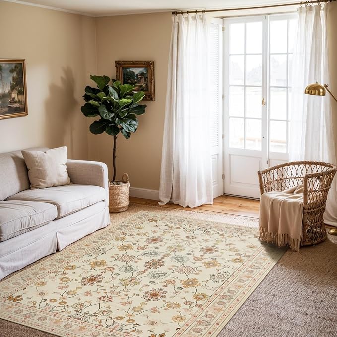 Rugxara Floral Rug for Living Room Bedroom, 3x5 Washable Area Rug, Vintage Boho - Image 4
