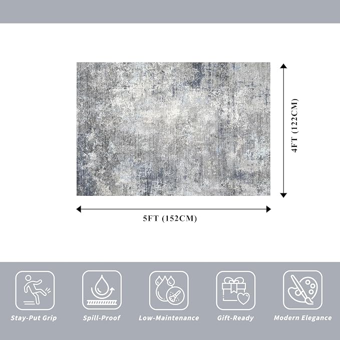 4x5 Washable Entryway Rug – Non-Slip Modern Abstract Indoor Area Rug - Image 2