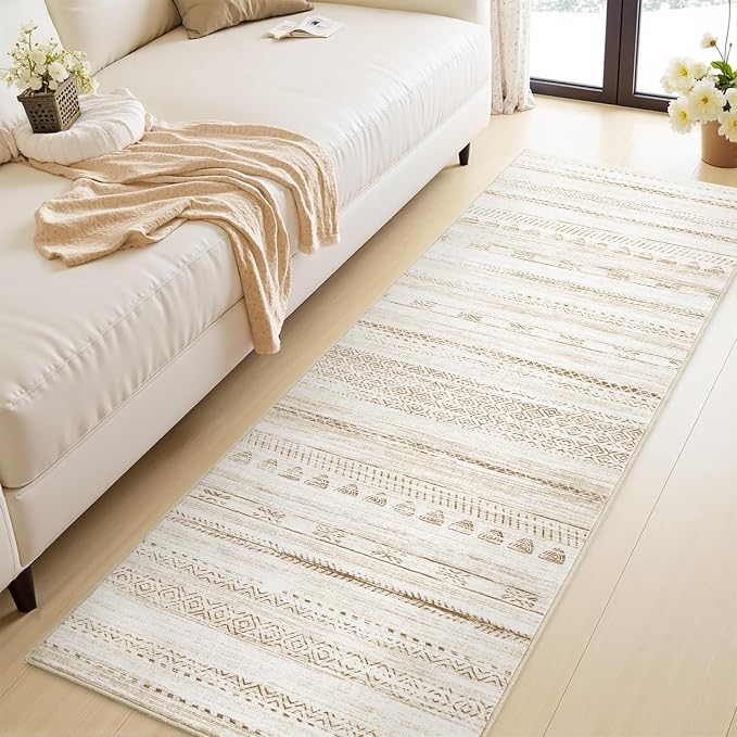 2x8 Runner Rug Machine Washable Non Slip Area Rug Distressed Neutral Moroccan - Image 3
