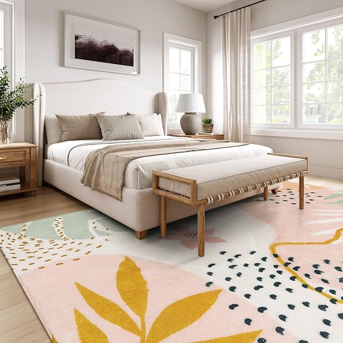 Lahome Pink 10x14 Area Rugs, Washable Ultra-Thin Large Rug - Image 7