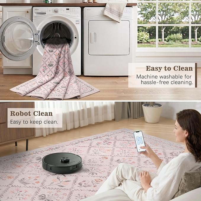 DCX Washable 5x7 Pink Floral Rug - Image 6