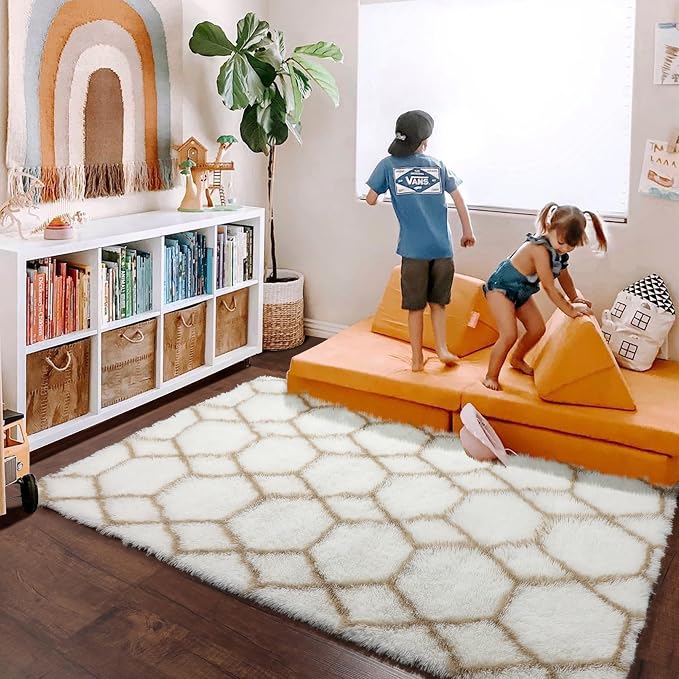 ONASAR Area Rugs for Bedroom Living Room, Fluffy 4x6 White and Beige Throw Rug - Image 8