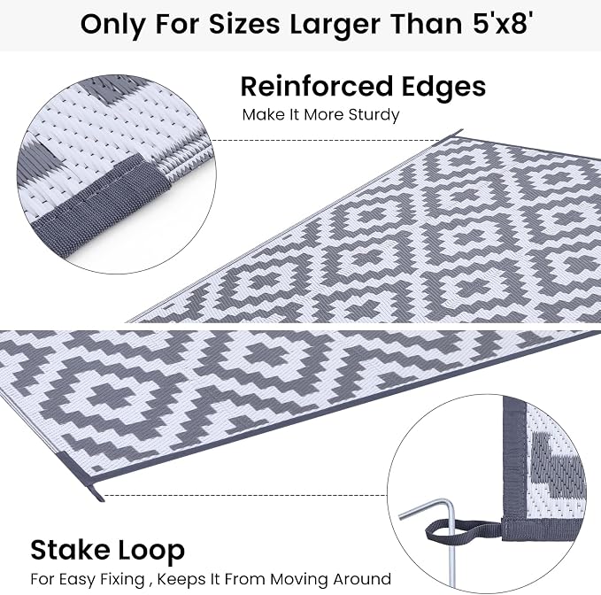 Smiry Waterproof Outdoor Rug 8x10 ft, Reversible Plastic Straw Patio Camping - Image 4