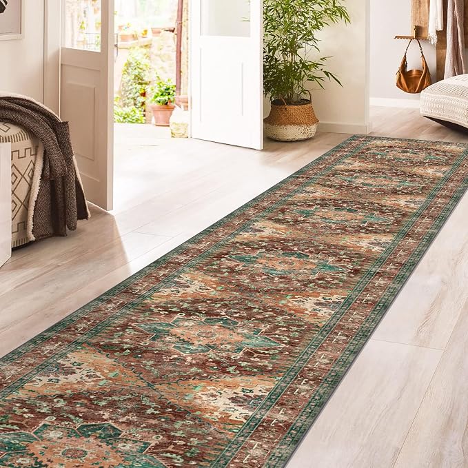 Yamaziot Washable Runner Rug, Stain Resistant & Low Pile Faux Wool Distressed - Image 5