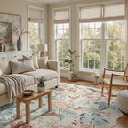 DCX Beige Floral Rug 8x10, Washable Beige Rug - Image 2