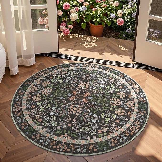 jinchan Zenith Round Rug 4ft Area Rugs Soft 4'Round Floral Aesthetic Rug by JINCHAN