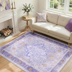 RELEANY Area Rugs 4'x5' Washable Non-Slip, Floral Vintage Distress Medallion by RELEANY