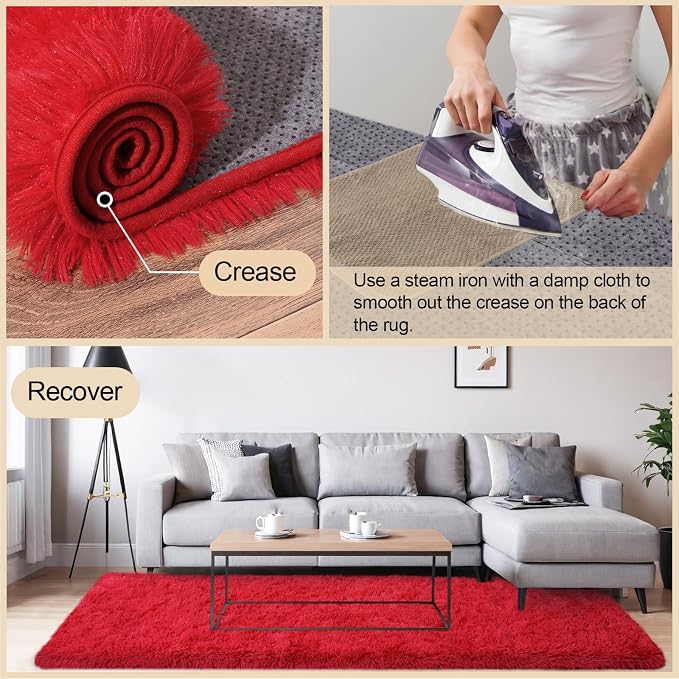 Mugorn Red Rugs for Bedroom, 2x3 Fluffy Area Rugs for Living Room, Soft Shag - Image 5