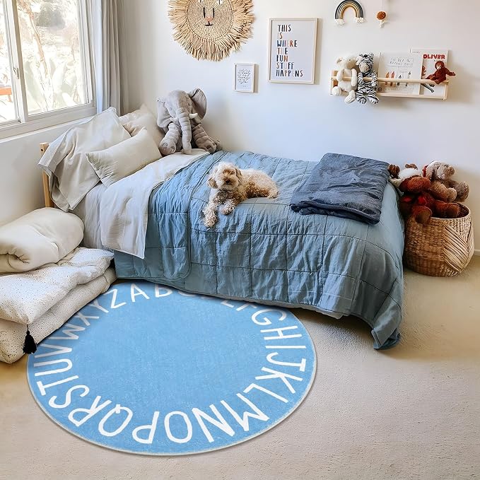 Topotdor Round Kids Play Rug Alphabet Nursery Area Rug Extra Large Soft - Image 7