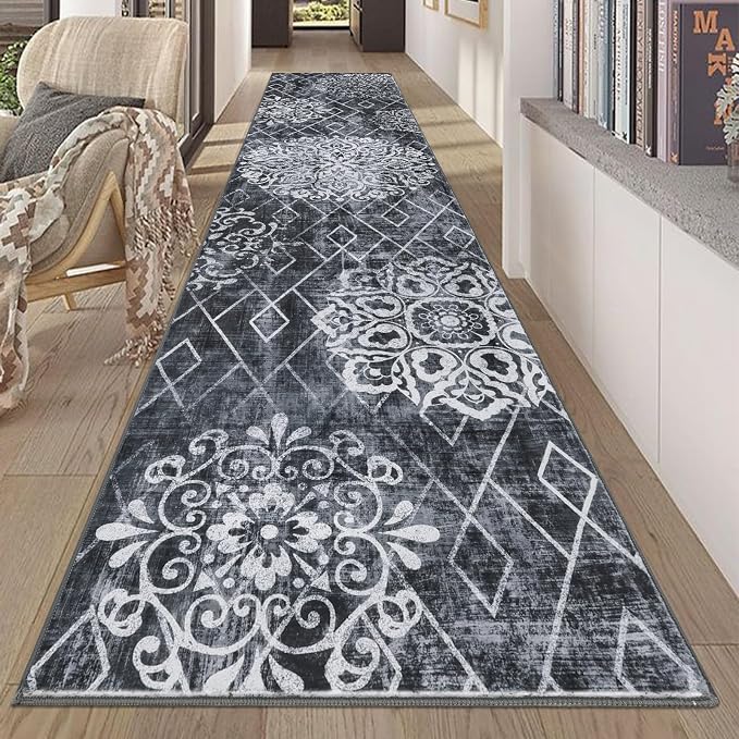 HEBE Hallway Runner Rug 2'8''x12' Washable Vintage Distressed Area Rugs Non by HEBE