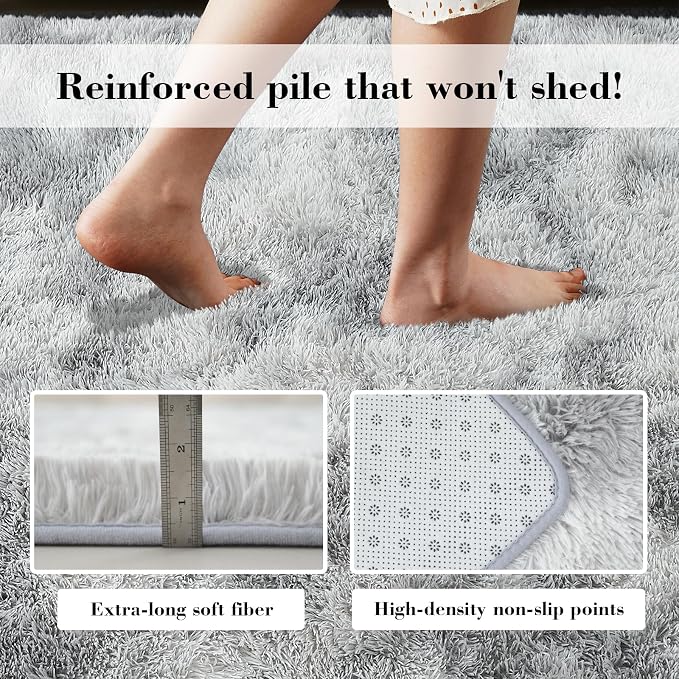 Fluffy Rug Shag Area Rug, Mottling Grey 3x5 Area Rugs - Image 6