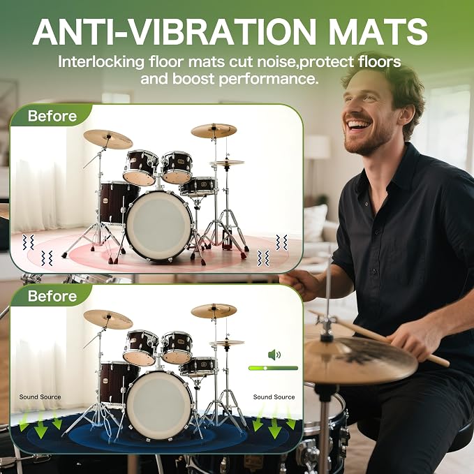 18 Pcs Sound Absorbing Interlocking Floor Mats Pads, 15.7" x 11.8" x 0.3" sound - Image 4
