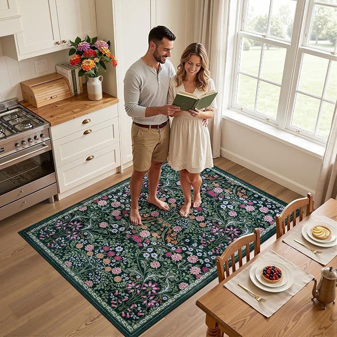 Area Rug Living Room Rugs: Floral 3x5 Washable Rug Vintage Soft Boho Non-Slip - Image 3