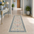 Red Blue Cream Vintage 2x6 Hallway Runner Rug by HazoHaus