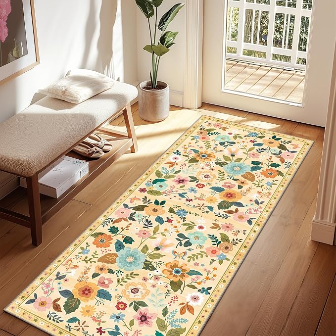 RELEANY Floral 2x8 Area Rugs Washable Print Boho Cute Carpet Non Slip Flower - Image 4