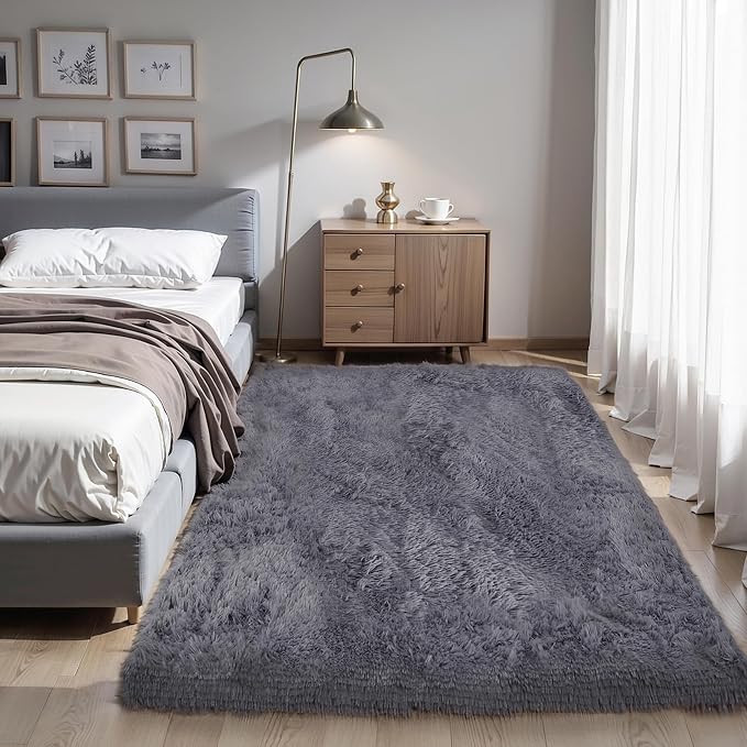 KICHOWUA Thick Area Rug Grey 6x9 Fluffy Shag - Image 7
