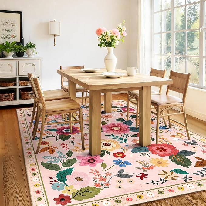 RELEANY Floral 8x10 Area Rugs Washable Print Boho Cute Carpet Non Slip Flower - Image 9