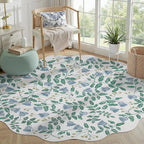 DCX Washable Botanical Floral 5x5 Roung Rug, Non Slip Low Pile Carpet - Image 2