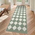 Lahome Zelie Checkered Washable 2x6 Green Runners by Lahome