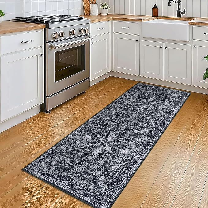KILOCOCO Washable Runner 2x5 Rug Runner Printed Vintage Floral Kitchen Runners - Image 2
