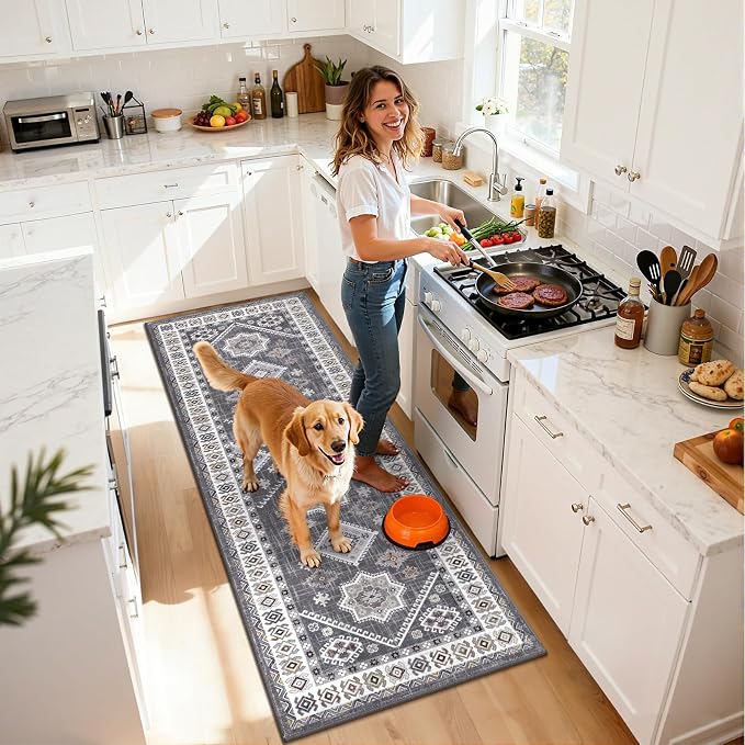 HEBE Boho Kitchen Rugs Sets of 2, Non Slip Washable Kitchen Mats - Image 9