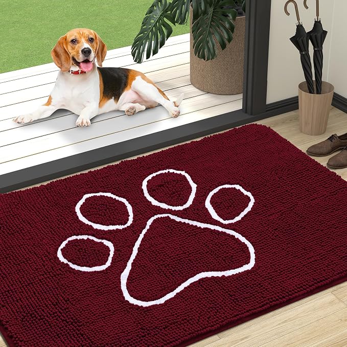 OLANLY Dog Door Mat for Muddy Paws 47x32, Paw Print Design, Absorbs Moisture by OLANLY