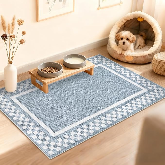 Small Area Rug 2x3 Modern Checkered Entry Rug Solid Color Scalloped Kitchen - Image 2
