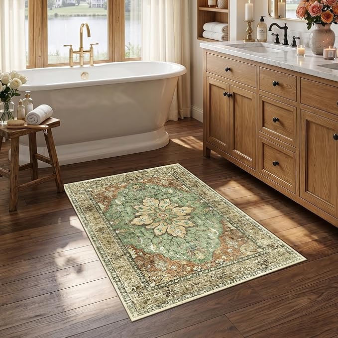 RELEANY Area Rugs Small 2'6"x4' Washable Non-Slip, Floral Vintage Distress by RELEANY