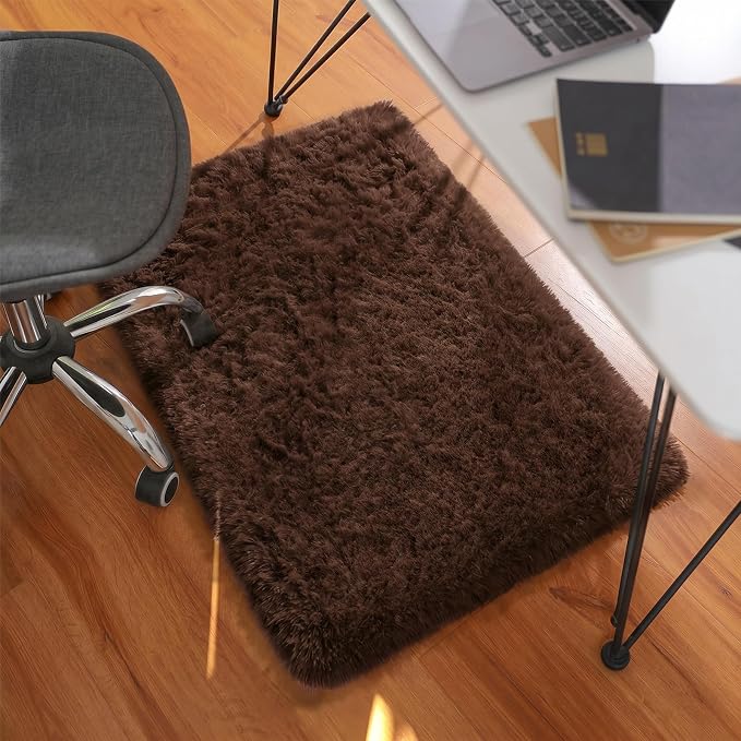 Ophanie Small Rug Washable Non Slip Throw Bedside Area Rugs, Fluffy Soft Brown - Image 5