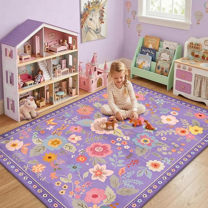 RELEANY Floral 5x8 Area Rugs Washable Print Boho Cute Carpet Non Slip Flower - Image 6