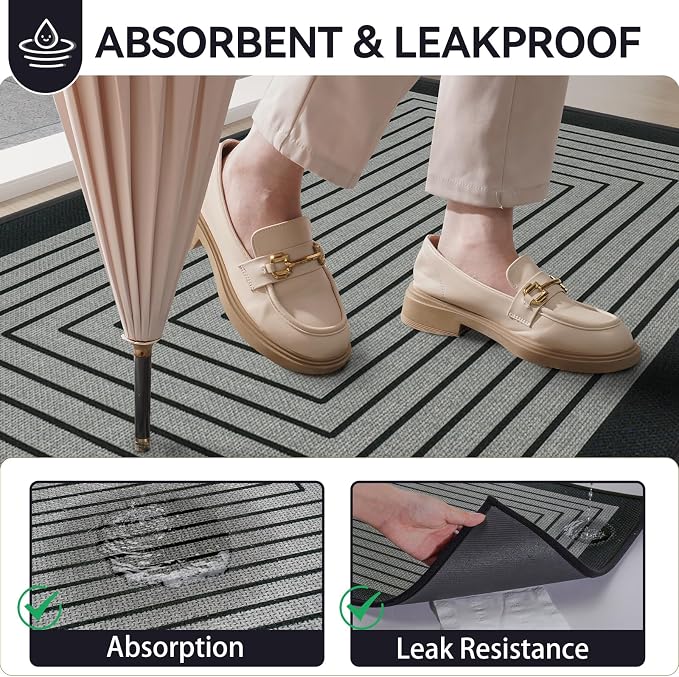 Front Door Mat 24''x35'', Absorbent Dirt Resist Washable Non Slip Low-Profile - Image 4