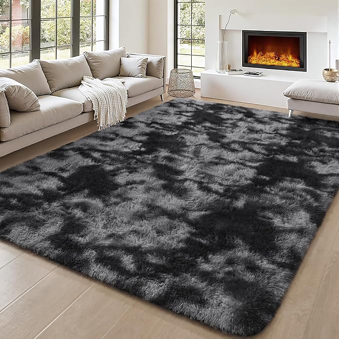 BENRON Fluffy Tie-dye Black Rugs by BENRON