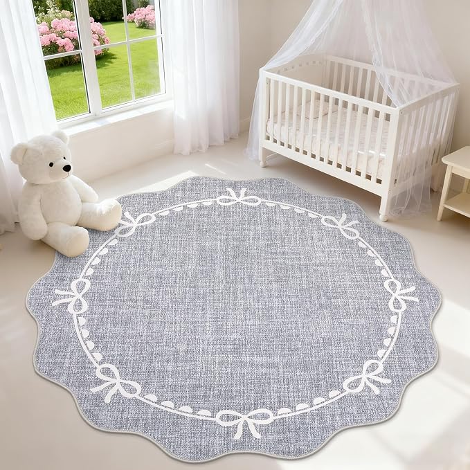 GarveeHome Scalloped Bow Rug for Living Room, 4ft Round Rugs Washable Solid - Image 2