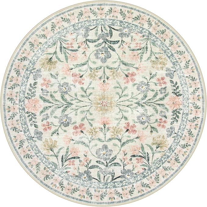 Wonnitar Floral Round Rugs 6ft, Boho Large Machine Washable Circle Rug - Image 9