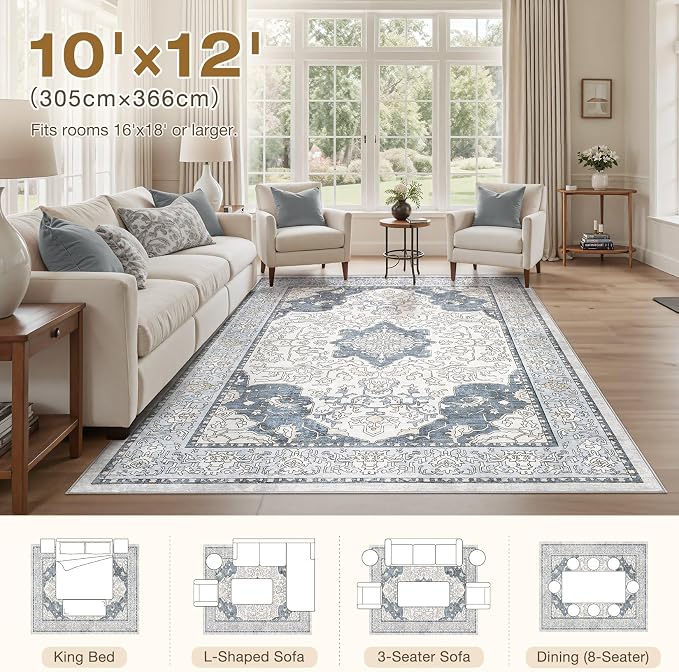 cotiled 10x12 Area Rug Machine Washable Vintage Carpet - Image 7