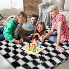 Checkered Area Rugs for Bedroom Living Room, 6x9 Black and White Fluffy Soft - Image 3