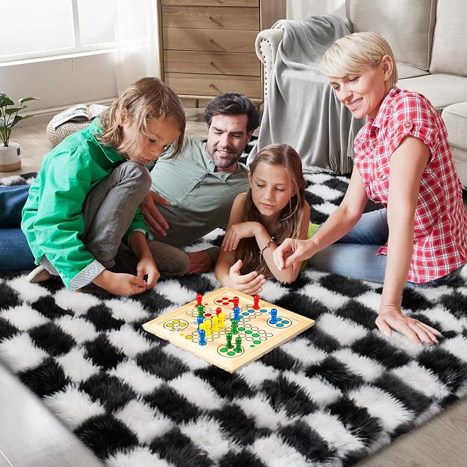 Checkered Area Rugs for Bedroom Living Room, 4x6 Black and White Fluffy Soft - Image 2