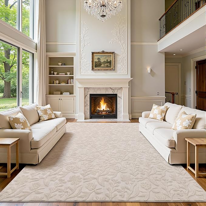 Vaukki 8x10 Area Rug for Living Room, Soft Fluffy Washable Modern Floral Indoor by Vaukki