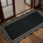Scalloped Easy Jute Black Rug, 2x4 Front Door Washable Door Mat Non Slip Small by LORWER