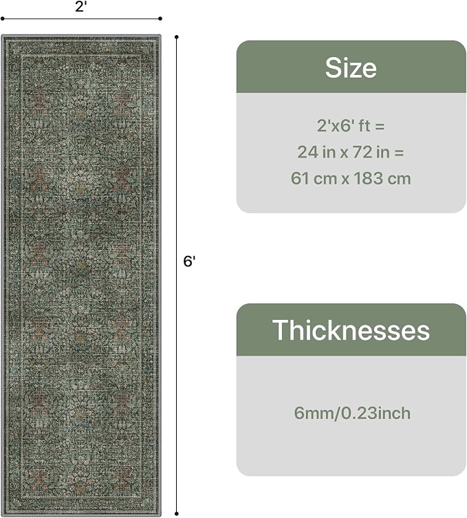GENIMO Washable Floral Runner Rug 2x6, Non-Slip Long Hallway Carpet - Image 2