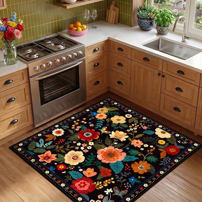 RELEANY Floral Square 4ft Area Rugs Washable Print Boho Cute Carpet Non Slip - Image 6
