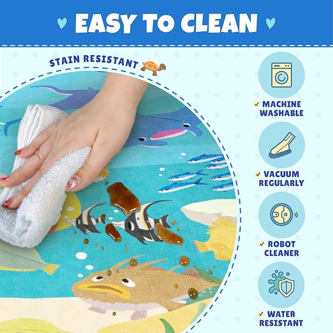 Blue Ocean Themed Rug for Kids Room – 5x8 Underwater Play Mat - Image 3