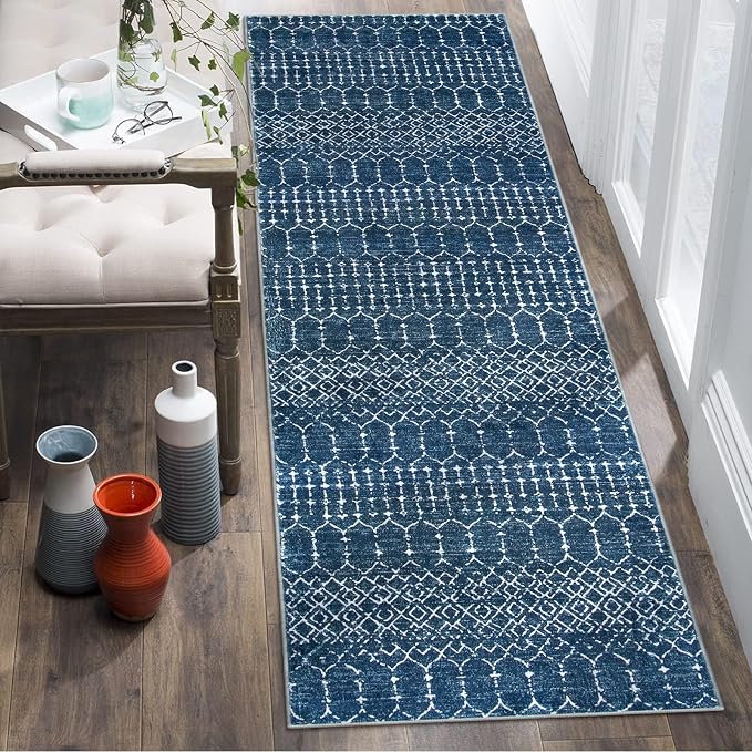 Lahome Moroccan Blue Runner Rug 2x6 Rug Non-Slip Stain Resistant Kitchen Rug - Image 7