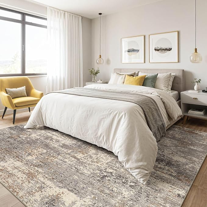 10x12 Area Rug Living Room: Washable Large Abstract Neutral Modern Soft Rug - Image 4