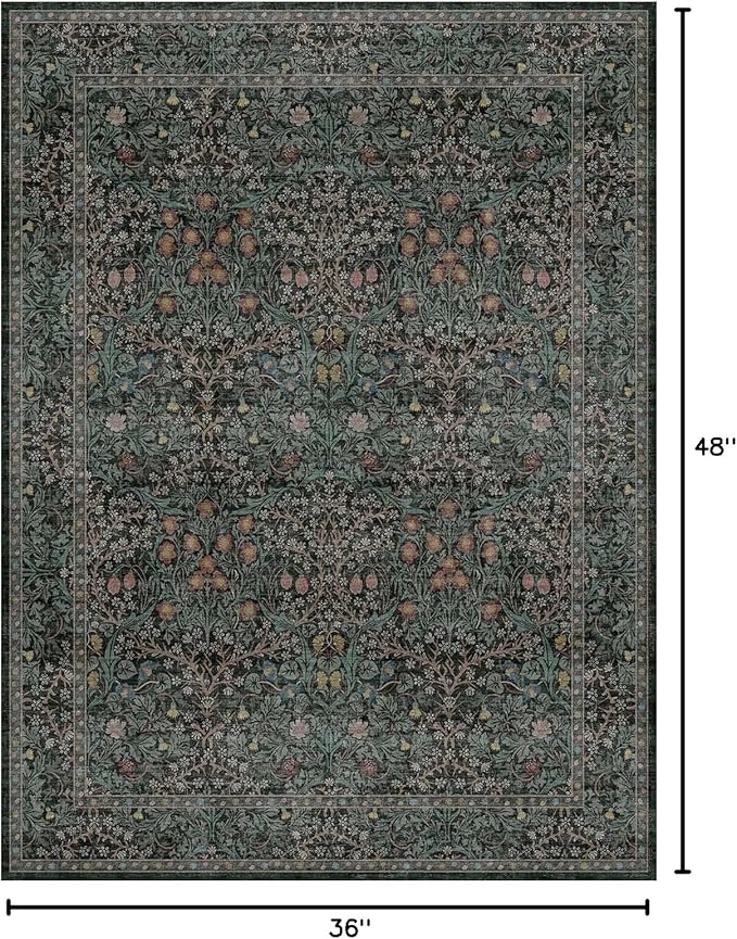 Dark Green Washable Entry Rug, 3x4 Rugs - Image 2